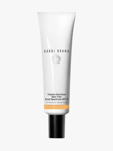 Bobbi Brown Vitamin-Enriched Skin Tinted Moisturizer in branded tube component on a light gray background